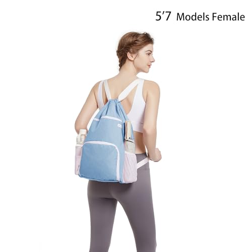 BAVELOE Drawstring Backpack with Wet Pocket & Shoe Compartment, Water-Resistant Sports Gym Swim String Bag for Women Men(Sky Blue) - color: Sky Blue