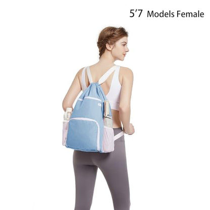 BAVELOE Drawstring Backpack with Wet Pocket & Shoe Compartment, Water-Resistant Sports Gym Swim String Bag for Women Men(Sky Blue) - color: Sky Blue