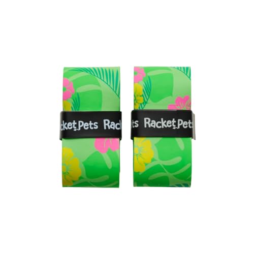 Racket Pets Kids Tennis Racket Overgrip, Animal Print Non-Slip Tennis Grip Tape for Junior Rackets, Fun Patterned Replacement Grip for Children’s Racquets, 2 Pack - color: Paradise - Green