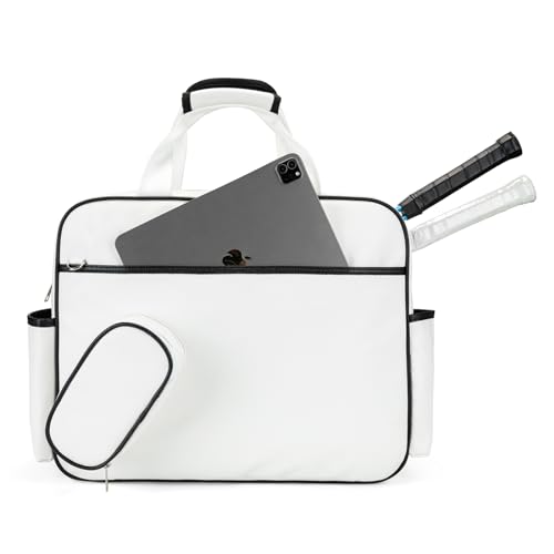 Tennis Bags Leather Tennis Racket Bag Women Tennis Tote Bag PU Sport Handbag Waterproof Lightweight Badminton Racket Shoulder Bag For 2 Rackets With Removable Shoulder Straps Outdoor