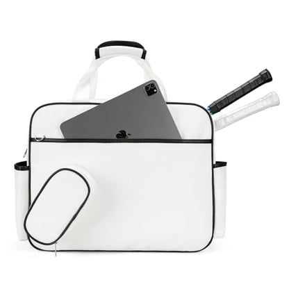 Tennis Bags Leather Tennis Racket Bag Women Tennis Tote Bag PU Sport Handbag Waterproof Lightweight Badminton Racket Shoulder Bag For 2 Rackets With Removable Shoulder Straps Outdoor