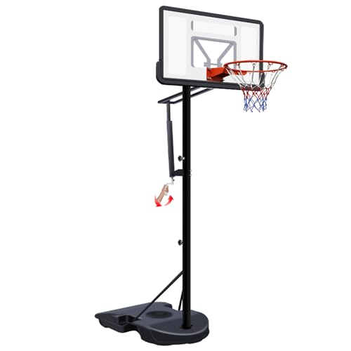 Portable Basketball Hoop, 7-10ft Height Adjustable Basketball Goal System for Youth Adults, Shatterproof Backboard & Crank Handle, Outdoor Basketball Hoop for Driveway