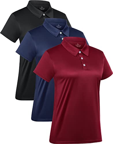 3-Pack Women's Short-Sleeve Sport Polo Shirts Quick Dry Moisture-Wicking Activewear Polos Tops for Work - color: Black/Navy/Burgundy, size: Medium
