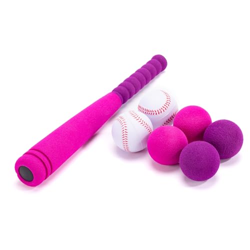 CeleMoon 16.5 Inch [Mini Size] Soft Foam Baseball Bat for Girls, Tball Softball Batting Toy Set with 6 Balls, for Kid Toddler Daughter 3 Years Old Indoor Outdoor Sport Playing Game, Pink