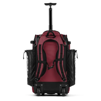 Boombah Catchers Superpack Hybrid Rolling Bat Bag - Multiple Colors - Wheeled & Backpack Version - color: Black/Cardinal