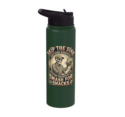 Pickleball Humor s Smash for Snacks s Court Rules Stainless Steel Insulated Water Bottle - color: Dark Green
