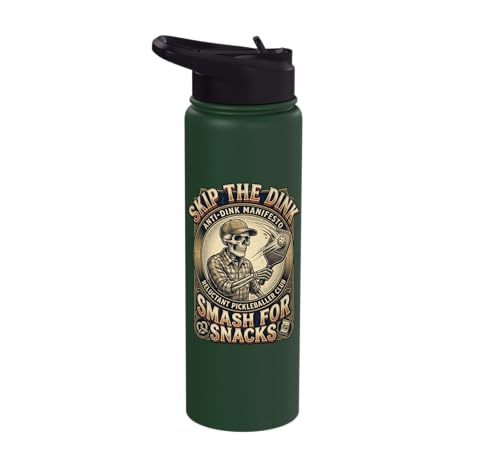 Pickleball Humor s Smash for Snacks s Court Rules Stainless Steel Insulated Water Bottle - color: Dark Green