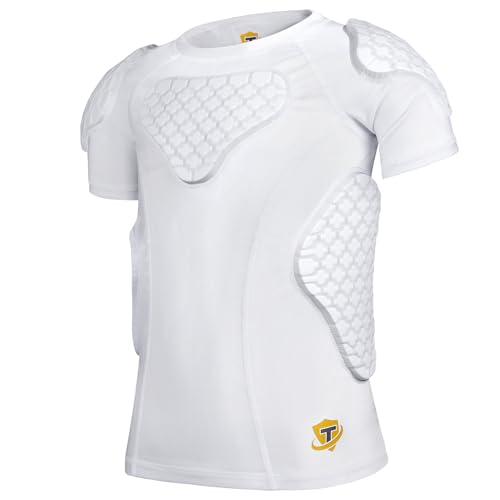 TUOY Youth Boys Padded Protective Shirts Paddded Compression Shirts for Football Paintball Baseball - color: White, size: X-Large