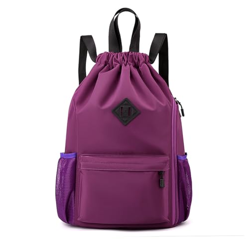 Valleycomfy Waterproof Drawstring Gym Backpack Bag for Men & Women,Sports Gym Bag with Side Pocket Orange - color: A-purple