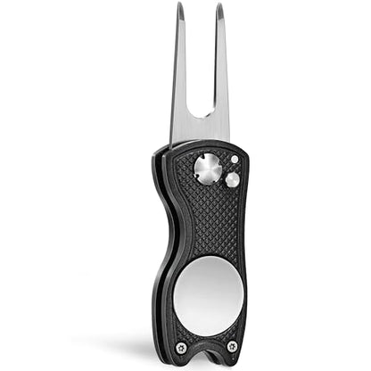 Mile High Life Golf Divot Repair Tool, All Metal Foldable Divot Tool with Pop-up Button & Magnetic Ball Marker, 2-6 Pack - color: Black Fish