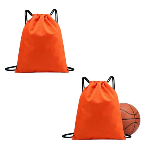 Extra Large Drawstring Backpack, Heavy-Duty Oxford String Bag for Basketball, Soccer & Laptop (2, Orange) - color: Orange