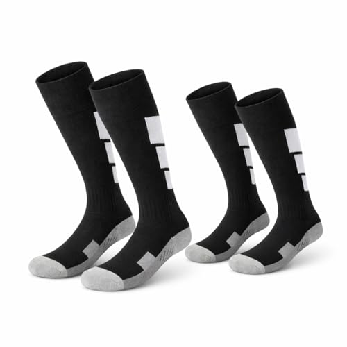 ZEPOHCK Kids Athletic Soccer Socks, 2 Pairs Knee High Socks for Youth Boys Girls for Shoe Size 3-6.5 / Ages 6-12