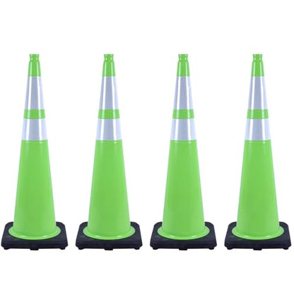 4 Pack 36 Inch Green PVC Traffic Cones Black Base Stable Large Size, Highway Traffic Outdoor Construction Safety Warning Cones (4, Green, 36 Inch) - color: Green, size: 36 Inch