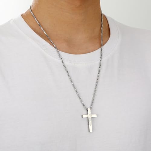 Football Cross Necklace for Boys Men, Stainless Steel Bible Verse Cross Pendant Chain Sports Gear Stuff Christian Religious Jewelry Gifts for Teen Boys Kids - color: Silver, style: Joshua 1:9