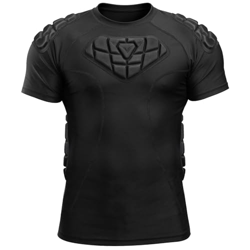 Zicac Youth Football Padded Shirt 6-Pads Padded Compression Shirt Protective Gear Sports Rash Guards for Football Rugby Baseball - color: Black, size: Large