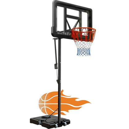 Basketball Hoop Outdoor, Height Adjustable, Portable Basketball Hoop & Goal with Fillable Base & 2 Wheels, Backboard for Backyard/Driveway/Indoor