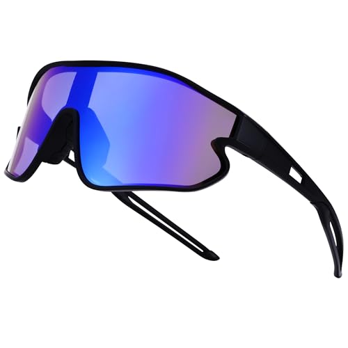 Kids Baseball Sunglasses - Youth Baseball Sunglasses for Boys Girls - Sports Softball Shades Age 6-14 - color: B8 Black / Blue Mirror