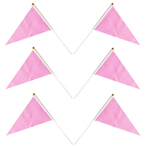 50 Pack Pink Pennant Small Mini Flags On Sticks,Hand Held Solid Pink Pennant DIY Graffiti Flag,Party Events Celebration,School,Grand Opening,Kids Birthday,Sports Clubs,Flower Pot - color: Pink