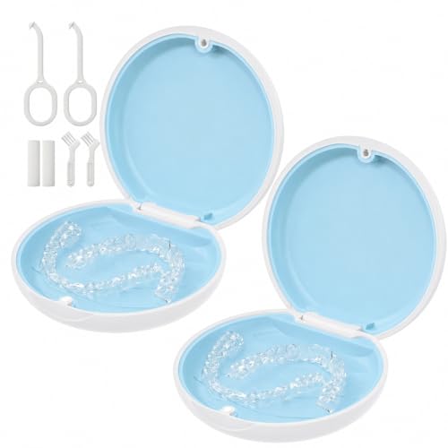 2 Pack Retainer Case, Compatible with Invisalign, Slim Aligner Case with Removal Tool, Aligner Seaters & Brush, Pocket Size Secure Magnetic Closure for Travel - Cloud Blue - color: 2 Pack - Cloud Blue