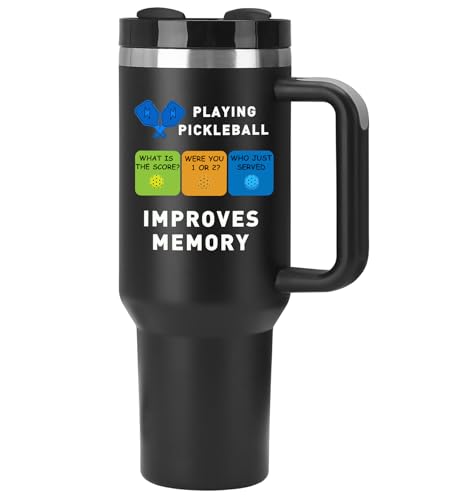 Pickleball Gifts for Pickleball Lovers, 40oz Pickleball Tumbler with Handle, Funny Christmas Gift Birthday Gifts for Pickleball Lovers, Pickleball Player, Pickleball Coach, Black