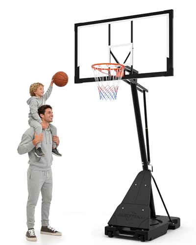 PIZZELLO Basketball Hoop 44/52 Inch Portable Basketball Goal Outdoor4.36-10ft Stepless Regulation Crank Adjust Basketball Goal System for Backyard, Driveway and Indoor - size: 44 Inch Backboard