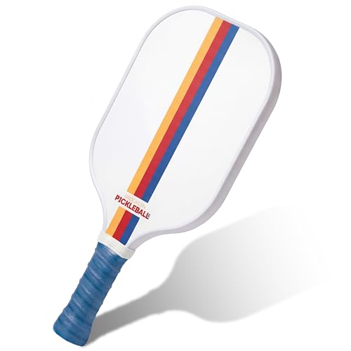 – Carbon Fiber Pickleball Paddles – USAPA Approved, Honeycomb Core, Cushioned Grip, Lightweight Design – Single Paddles & Paddle Sets - color: White Retro Stripe - Single Paddle
