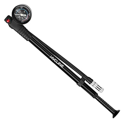 Hycline Shock Pump for Mountain Bike, High Pressure 300 Psi for Front Fork and Rear Bicycle Suspension Air Pump with Gauge Fits Schrader & Presta Tire Valve - color: Black