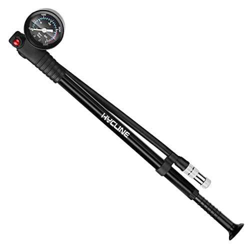 Hycline Shock Pump for Mountain Bike, High Pressure 300 Psi for Front Fork and Rear Bicycle Suspension Air Pump with Gauge Fits Schrader & Presta Tire Valve - color: Black