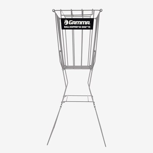 Gamma Ball Hopper Hi-Rise 75 - Heavy Duty Tennis Ball Basket with Handle for Easy Pickup & Storage - Holds 75 Tennis Balls, Durable Steel Construction, Weather-Resistant Coating - Silver