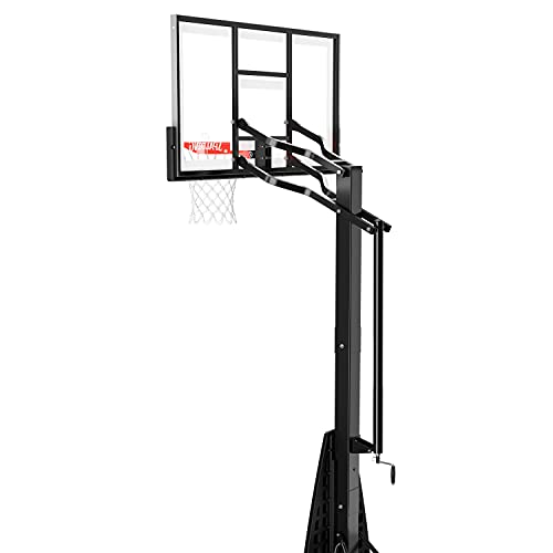 Spalding Ultimate Hybrid Portable Basketball Hoop | Adjustable Height from 7.5' to 10' in Infinite Increments | Arena Slam Breakaway Rim - color: 54" - Glass Backboard - Black