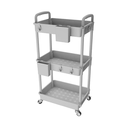 3 Tier Rolling Utility Cart with Handle,REBECAT Utility Cart Made of Multifunctional Storage Organizer Tool for Kitchen,Bathroom,Living Room,Office(Gray) - color: Gery
