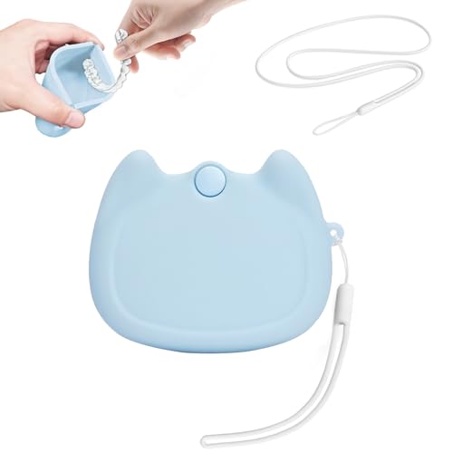 Silicone Retainer Case with Lanyard, WINDSIUUU Portable Cute Travel Retainer Holder Braces Aligner Case with Vent Holes Aligner Retainer Case for Women Travel Denture Night Guard Container - color: Blue