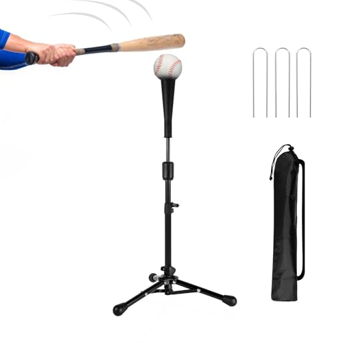 23.5 to 39.76 Inches Baseball Tee for Kids, Batting Tees for Baseball with Carry Bag, Portable Stable Tanner Tee, Baseball Training Equipment Aged 5-12, Softball Tee for Batting and Hitting - color: Black Baseball Tee