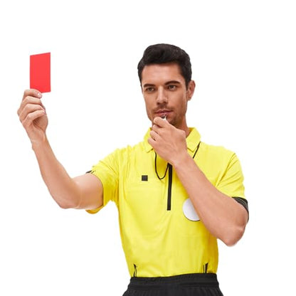 redgino Soccer Referee Kit 2 Pcs Checkered Linesman Soccere Flags, Red Yellow Ref Cards with Notebook and Pencil,Coach Stainless Steel Whistles with Storage Bag
