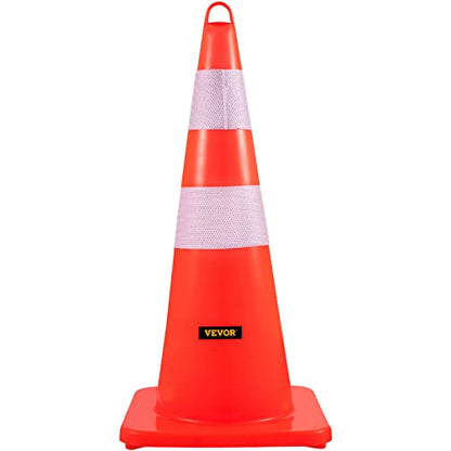 VEVOR Safety Cones, 12 x 28" Traffic Cones, PVC Orange Construction Cones, 2 Reflective Collars Traffic Cones with Weighted Base and Hand-Held Ring Used for Traffic Control, Driveway Road Parking
