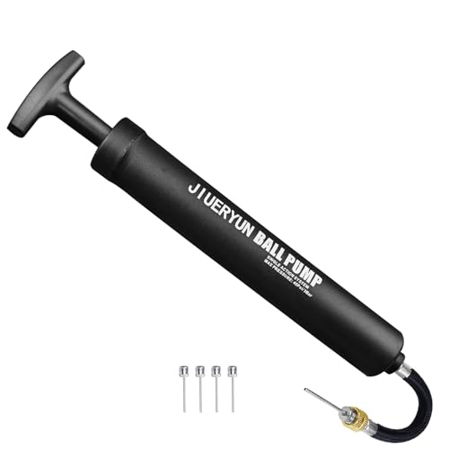 Sports Ball Pump Inflator with 5 Needles (Pin), Dual Action Hand Held Portable Air Pump with pins to Inflate Soccer Ball, Football, Volleyball, Rugby, Netball & Basketball - color: black