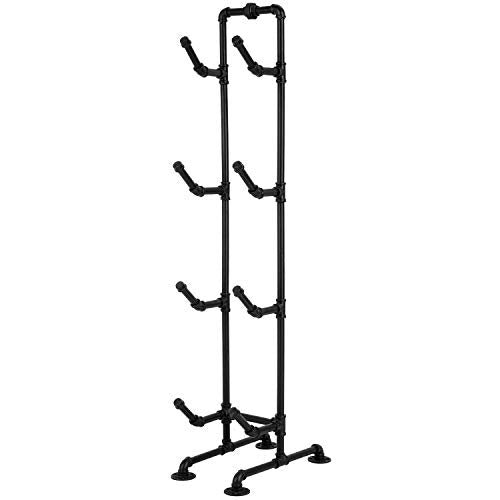 MyGift 4-Tier Rustic Industrial Black Metal Pipe Indoor/Outdoor Basketball, Volleyball, and Sports Ball Storage Organizer Rack