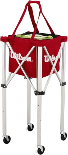 Wilson Teaching Cart Traveler with Red Bag, Holds 150 Tennis Balls, Zippered Top, Foldable Cart, 3.9 x 9.4 x 19.6 in