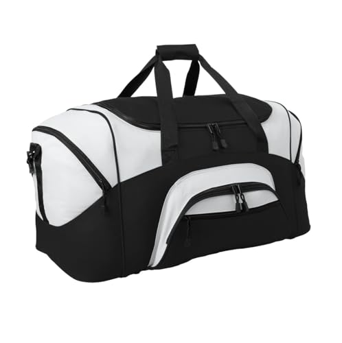 Personalized Large Duffel Bag, Football, Soccer, Basketball, Baseball Duffle Bag, Athlete Gift, Sport Bag, Embroidered Name, Black/Grey - color: Black/Grey