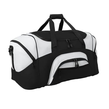 Personalized Large Duffel Bag, Football, Soccer, Basketball, Baseball Duffle Bag, Athlete Gift, Sport Bag, Embroidered Name, Black/Grey - color: Black/Grey