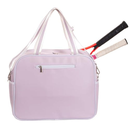 Remobia Hicol Purple PU Leather Women Large Sports Handbag Tennis Racket Shoulder Bag Tennis Tote Bag for 2 Rackets, with Water Bottle Holder