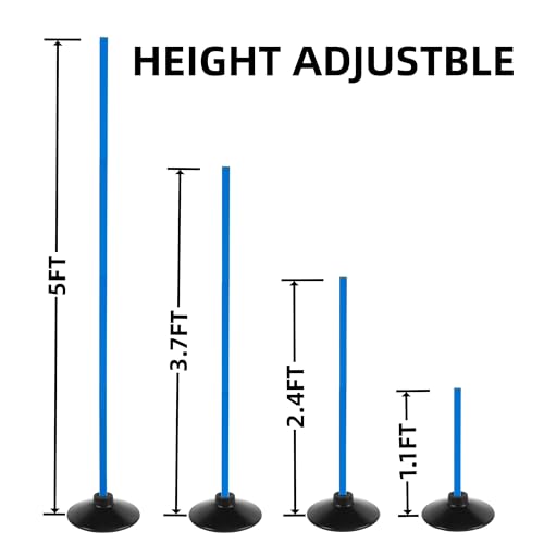 6 Pcs 5 FT Adjustable Agility Training Poles for Soccer,Basketball,Football, Horse,Dog-Speed and Agility Training Equipment Sports Training Poles with Rubber Bases and Bag - color: blue