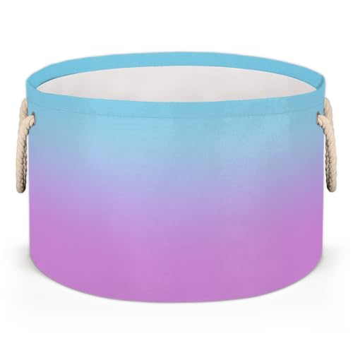 Pardick Large Round Storage Basket Pink Blue Gradient Collapsible Circle Storage Bin Basket Laundry Hamper With Handle for Kids Boy Girls Toy Bedroom Living Room Nursery Room Decor Storage Organizer - color: Print 21