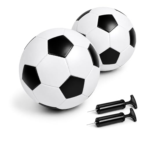 Soccer Ball Size 5 Size 4 Size 3 Size 2 with Pump Deflated - Single, 2 or 3 Pack Official Size Indoor Outdoor Training - Gift for Toddler Kids Youth Teens Adult 1-3 5-8 8-12 12+ Years Old Boys Girls - color: Classic 2 Pack, size: Size 3