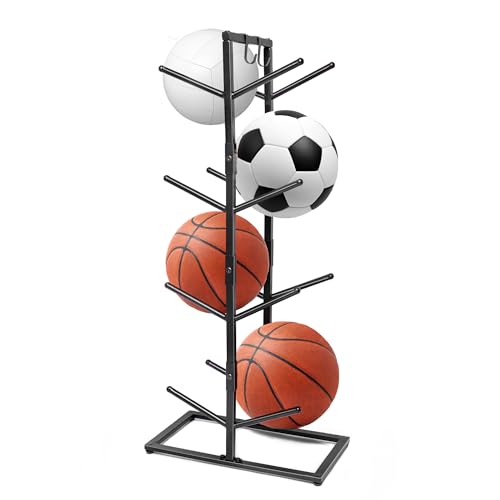 GENMOUS 8-Ball Basketball Holder - 34.5" Tall Double Side Metal Rack Display Stand for Basketball, Football, Volleyball Storage - Sports Decor for Home, Garage, Indoor, Outdoor Ball Storage