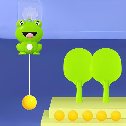 Cartoon Door Ping Pong Game Over The Door, Adjustable Doorway Game Pingpong Trainer, Door Jam Pingpong Starter Kit, Portable Table Tennis Exerciser Set with 2 Rackets and 5 Balls