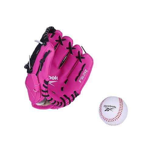 Reebok - Youth Baseball Glove Set, 9-Inch Kids Sports Glove with Foam Ball, Training Mitt for Beginners, Practice & Backyard Play - color: Pink