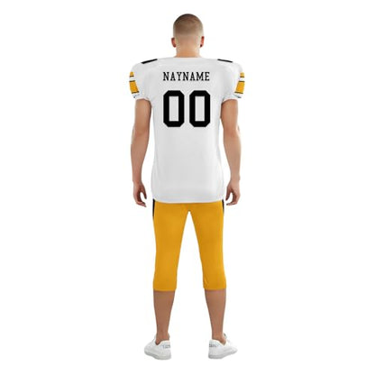 Youth Football Practice Jersey, Custom Blank Kids Practice Football Uniform Sportswear for Boys Training Games - color: White Black Gold