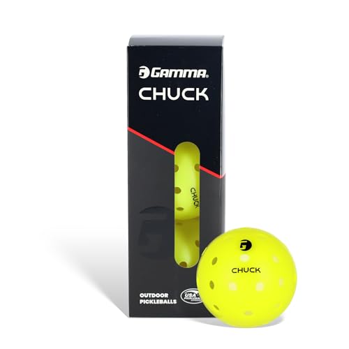 GAMMA Chuck Outdoor Pickleballs, Symmetrical 38-Hole Design, USAPA Approved for Tournament Play, Durable, All-Weather Endurance, Consistent Flight, Enhanced Speed, Competitive & Practice - style: 3 Pack