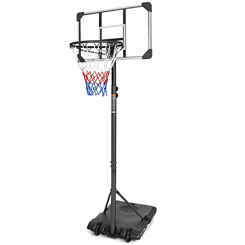 Portable Basketball Hoop System 5.6–7ft Adjustable Basketball Goal with 28 Inch Shatterproof Backboard, Heavy Duty Basketball Stand with Wheels, Indoor Outdoor Basketball Hoop for Kids Youth Driveway